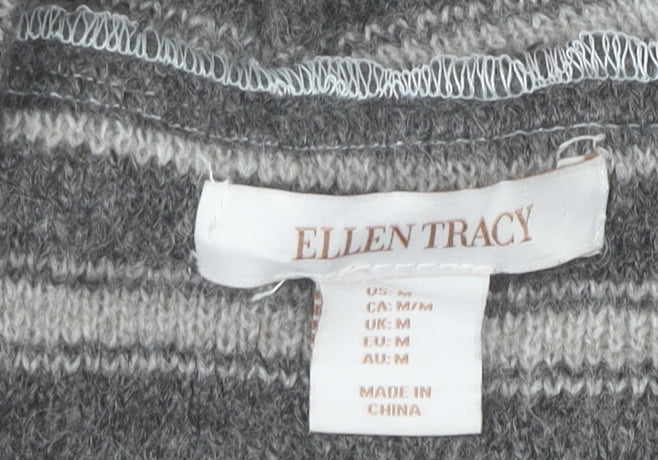 Ellen Tracy Womens Grey Striped Cowl Neck Cardigan Medium