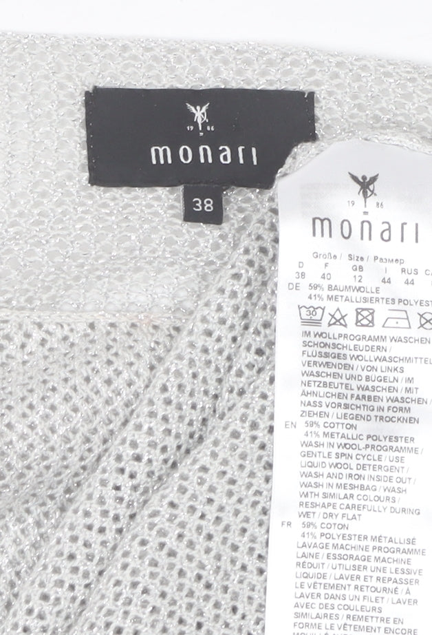 Monari Women Silver 3/4 Sleeve Knit Jersey Blouse Size 12
