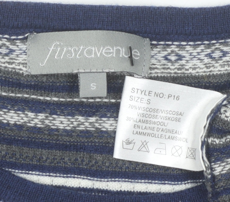 First Avenue Women's Blue Striped Jumper Dress Size S 3/4 Sleeve Knit