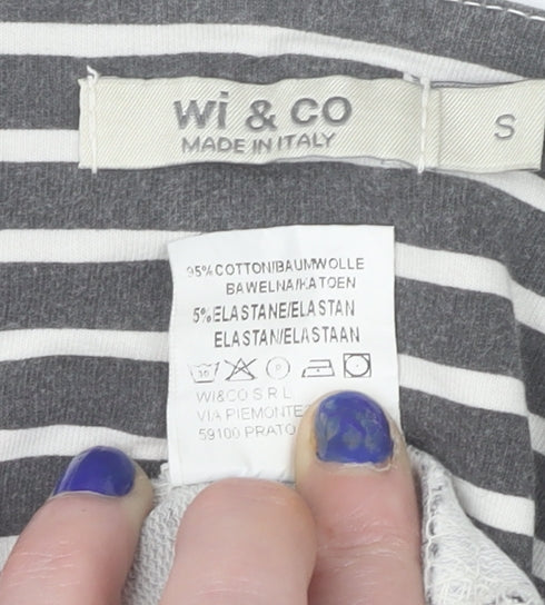 Wi & Co Women Grey Striped Cotton 3/4 Sleeve Relaxed T-Shirt S