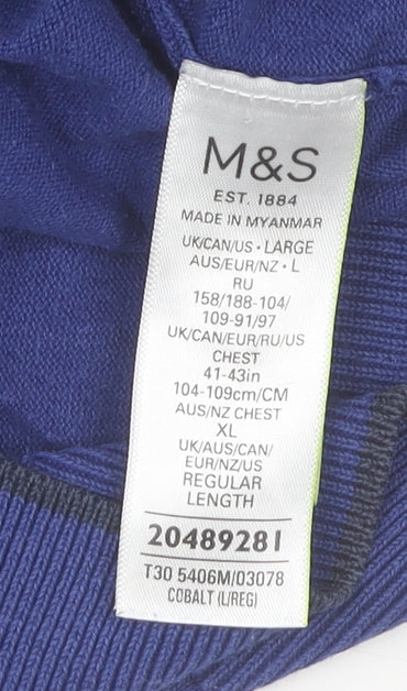 Marks & Spencer Men's Blue Collared Henley Sweatshirt Size L