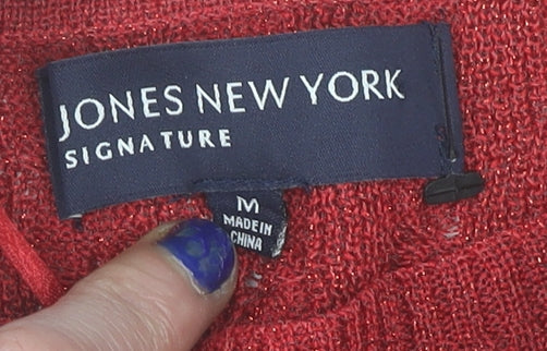 Jones New York Women’s Red Cable-Knit Crew Neck Pullover Jumper Size M