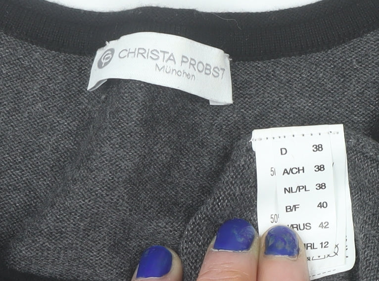 Christa Probst Women Grey Geometric 3/4 Sleeve Pullover Jumper Size 12