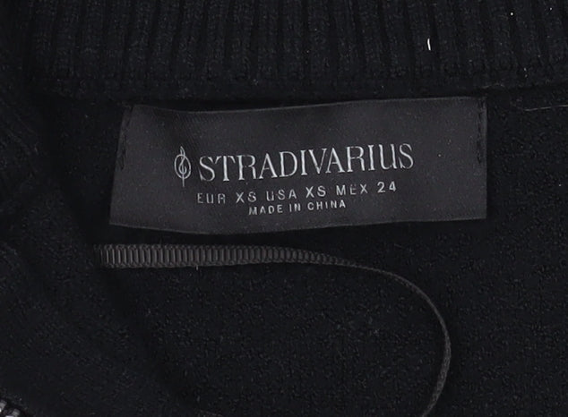 Stradivarius Women's Black XS 1/2 Zip High Neck Pullover Sweatshirt