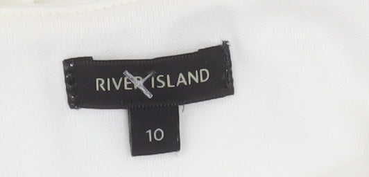 River Island Women Ivory Bodycon Dress Size 10 Sleeveless Ruched Stretch