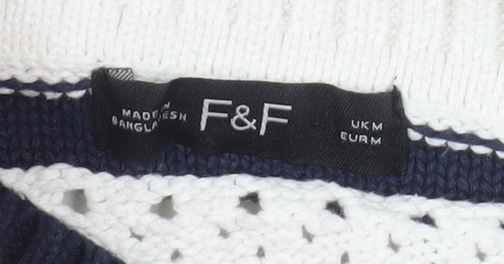 F&F Women’s White Navy Striped Chunky Knit Jumper Size M