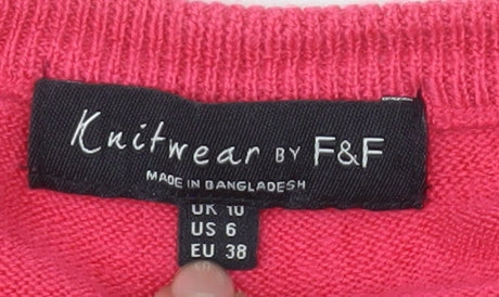 F&F Womens Pink Crew Neck Knit Pullover Jumper Size 10