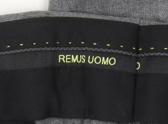 Remus Uomo Men’s Grey Slim Fit Dress Pants 34S Wool Blend