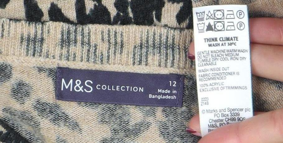 Marks & Spencer Unisex Beige Leopard Print Wool Jumper L