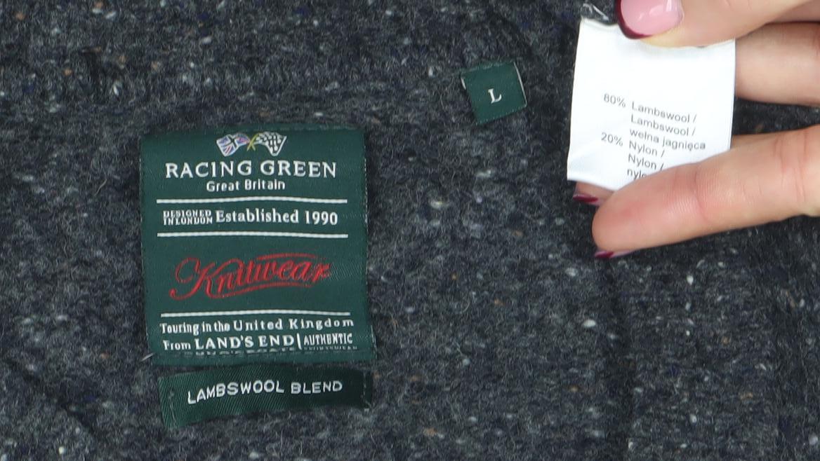 Racing Green Men Grey Lambswool Blend Crew Neck Pullover Jumper L