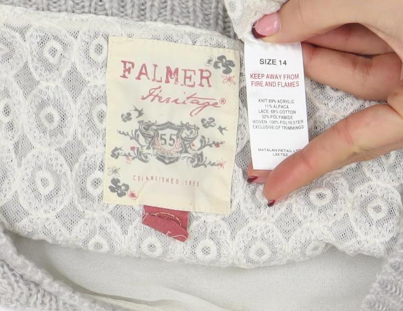 Falmer Heritage Women’s Grey Lace Hem Knit Jumper Size 14