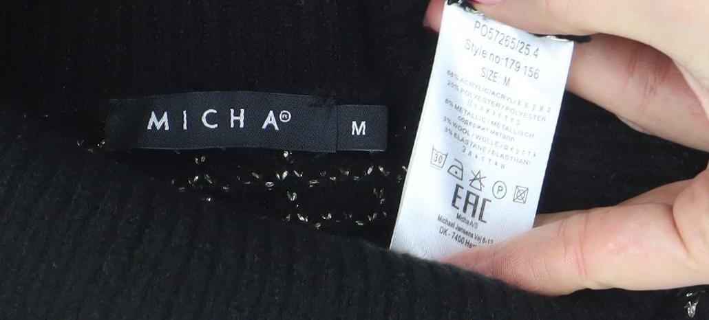 MICHA Women’s Black Roll Neck Knit Wool Blend Jumper Size M