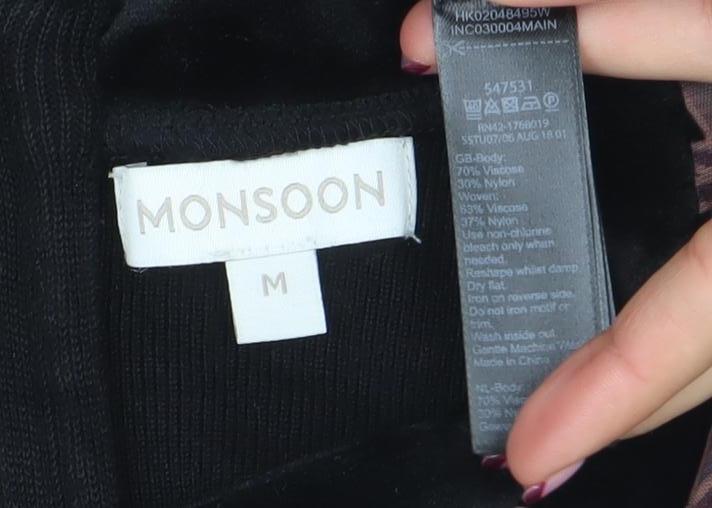 Monsoon Womens Black Floral Velvet Pullover Jumper M