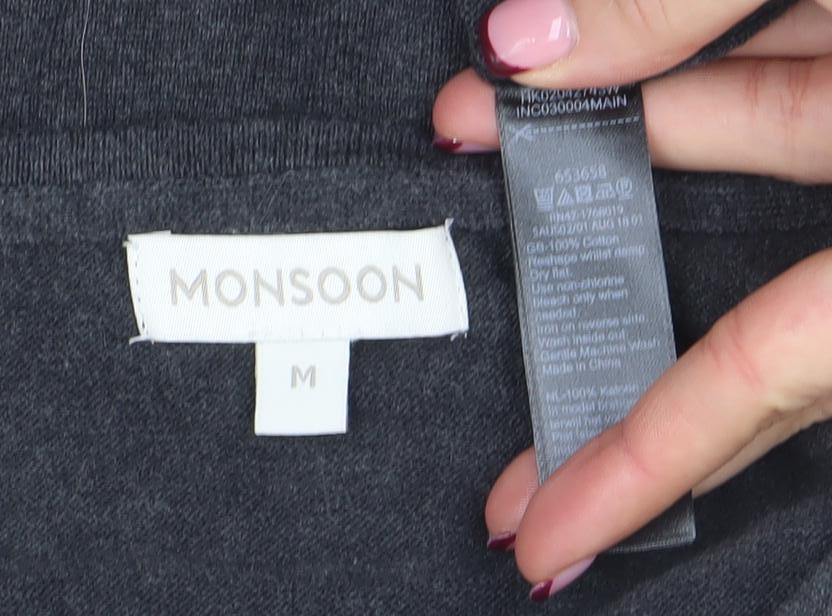 Monsoon Women Grey Embroidered Knit Shift Dress M Knee Length