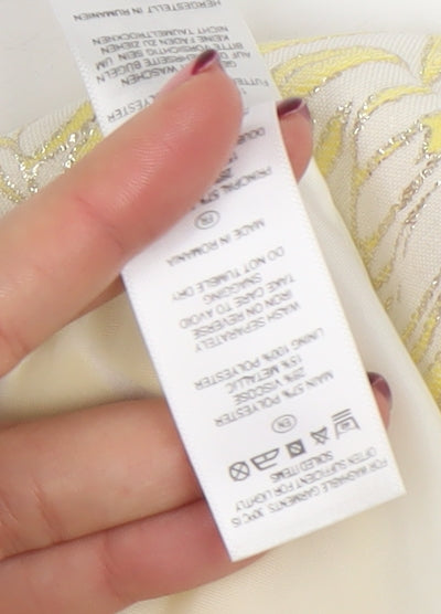 Wiggle Room Women Yellow Floral Jacquard Strapless Sheath Dress Size 14