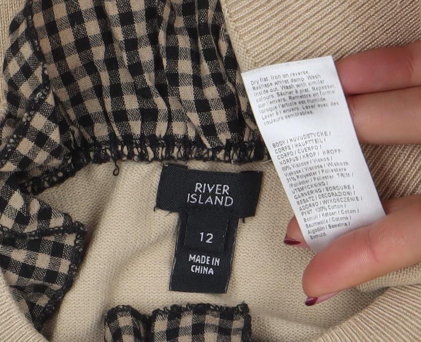 River Island Women Beige Size 12 Mock Neck Puff Sleeve Jumper