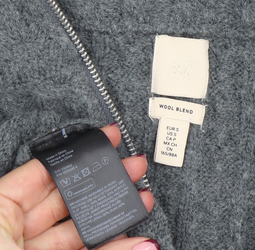 H&M Women’s Grey Wool Blend Cable-Knit Half Zip Jumper Size S