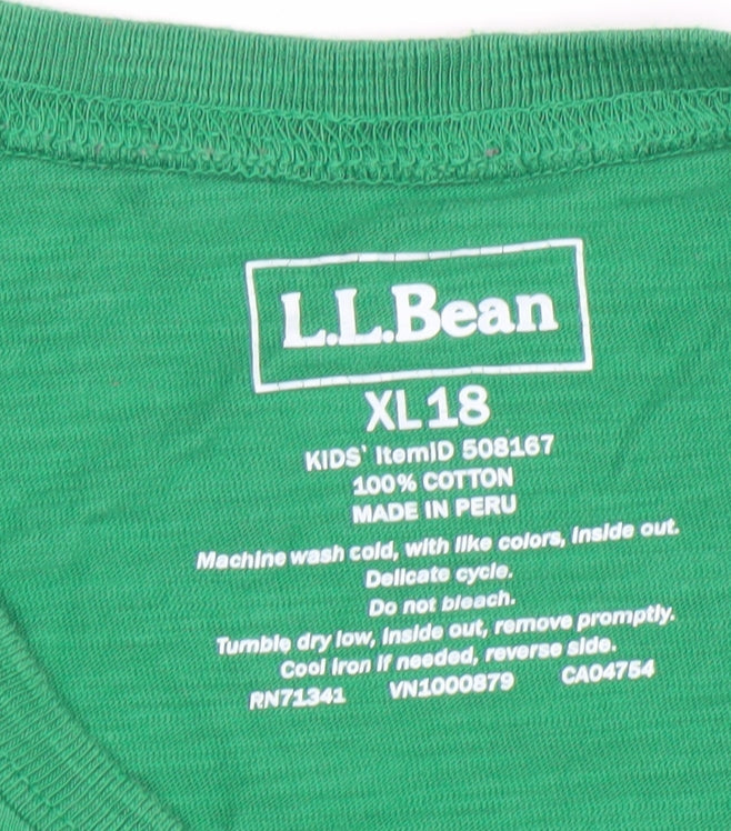 L.L. Bean Boys Green Long Sleeve Graphic Bear T-Shirt Size 18 Years