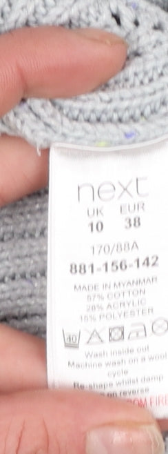Next Women Grey Mock Neck Open Knit Jumper Size 10