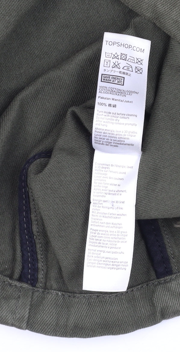 Topshop Womens Green Cotton Hooded Parka Jacket Size 8