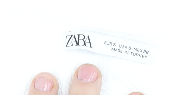 Zara Women’s White Cropped V-Neck Tie Front Shirt Size 8