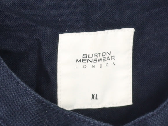 Burton Menswear London Men's Blue XL Band Collar Button-Up Shirt