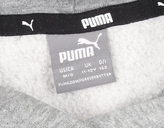 Puma Grey Cropped Hoodie Womens Teen Size 12 Relaxed Fit Fleece