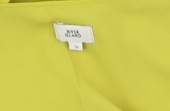 River Island Women's Yellow Slip Dress Size 16 V-Neck Summer Style