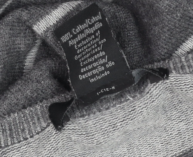 Calvin Klein Jeans Men's Grey Striped V-Neck Cotton Jumper Size M