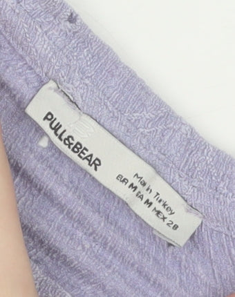Pull&Bear Women Purple Cropped Blouse M Puff Sleeve Cotton