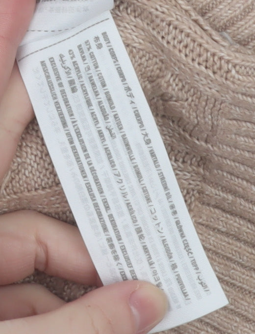 Abercrombie & Fitch Women’s Beige Cable-Knit Roll Neck Wool Jumper Size S