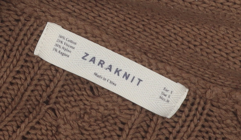 Zara Knit Women Brown Cable-Knit Cardigan Size S Long Sleeve