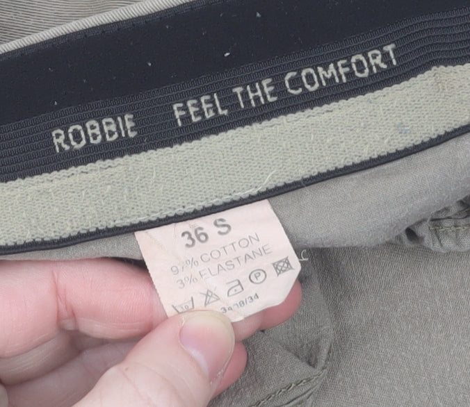 Robbie Men's Beige Chino Trousers 36 S Cotton Stretch Straight Fit