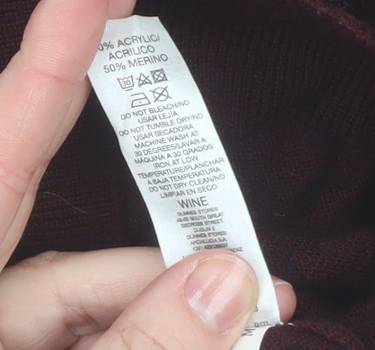 Dunnes Men’s Wine Merino Blend V-Neck Jumper Medium