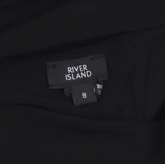River Island Women's Black One Shoulder Long Sleeve Bodysuit Size 8