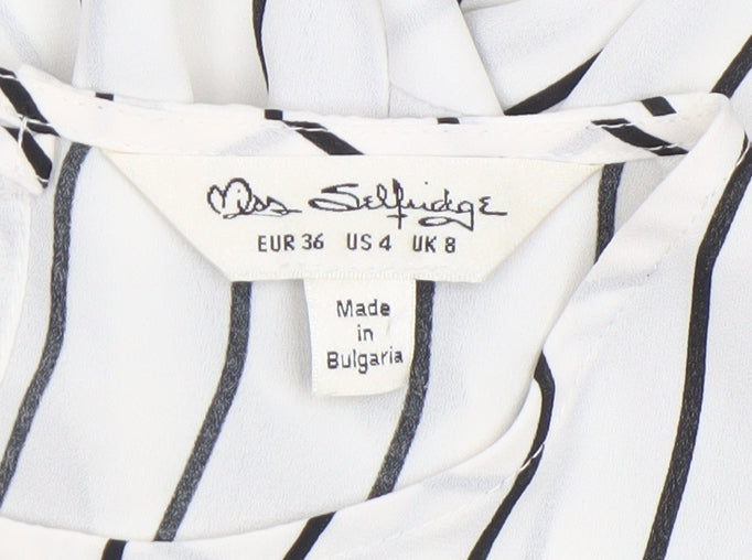 Miss Selfridge Women’s White Striped Long Sleeve Tunic Blouse Size 8