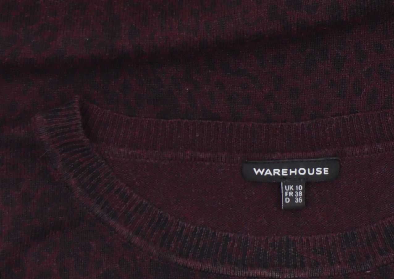 Warehouse Women Brown Animal Print Cotton Jumper Size 10
