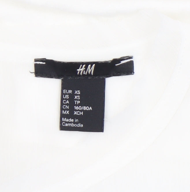 H&M Women’s White Short Sleeve Zip Back Viscose Top XS