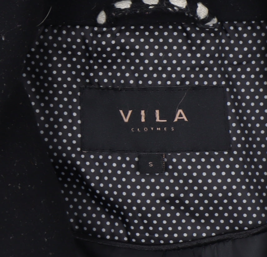 Vila Women’s Black White Polka Dot Overcoat Size S Mid-Length Smart Coat