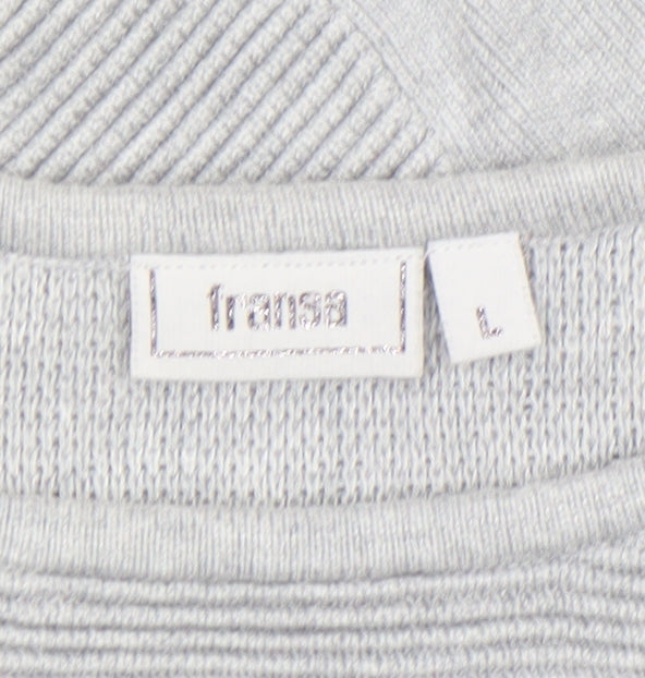 Fransa Women Grey Cotton Blend 3/4 Sleeve Pullover Jumper Size L