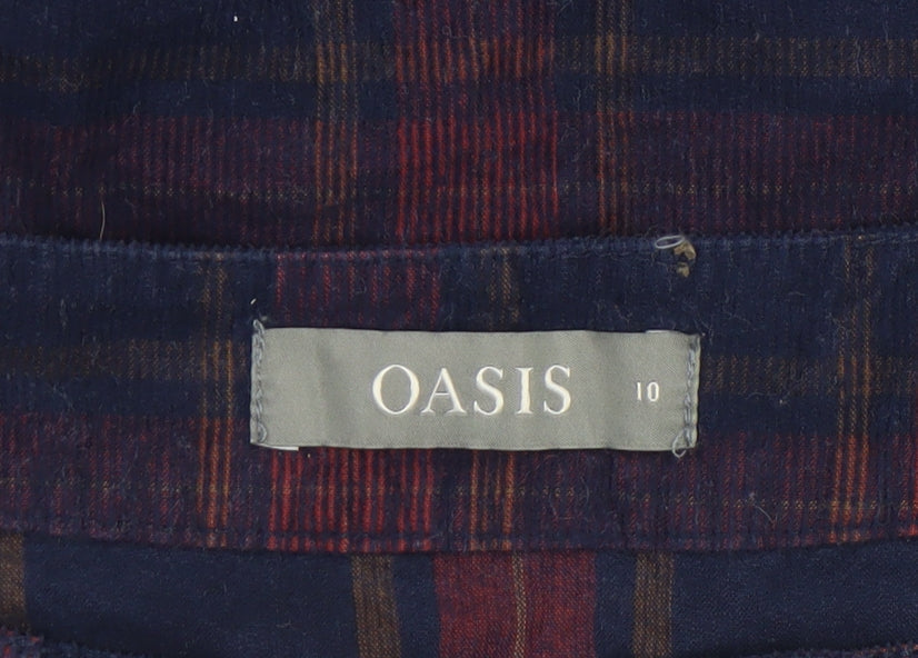 Oasis Women’s Blue Plaid Button Front A-Line Corduroy Skirt Size 10