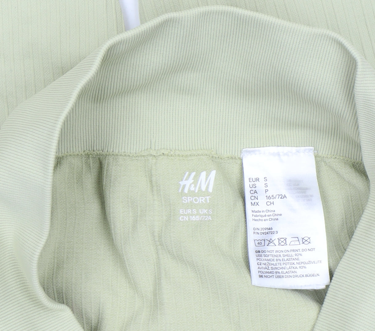 H&M Sport Women’s Green Ribbed Leggings Size S Slim Fit Stretch Activewear
