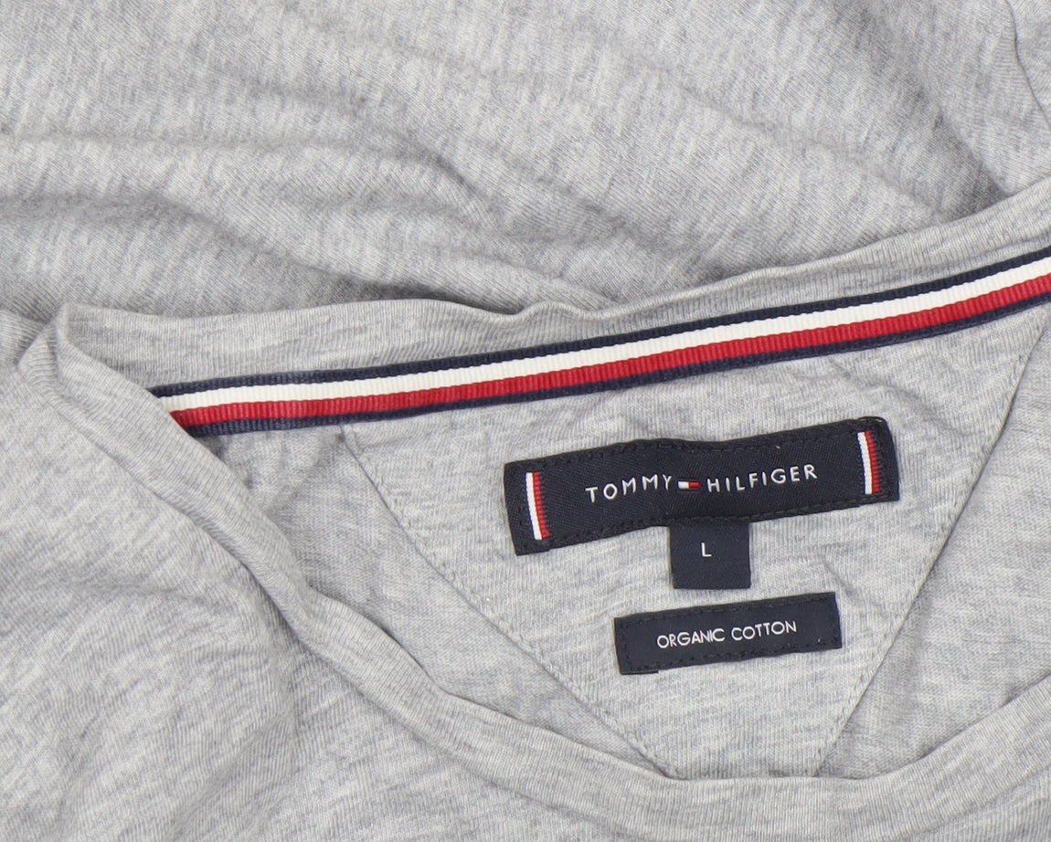 Tommy Hilfiger Men's Grey Crew Neck Logo T-Shirt Size L