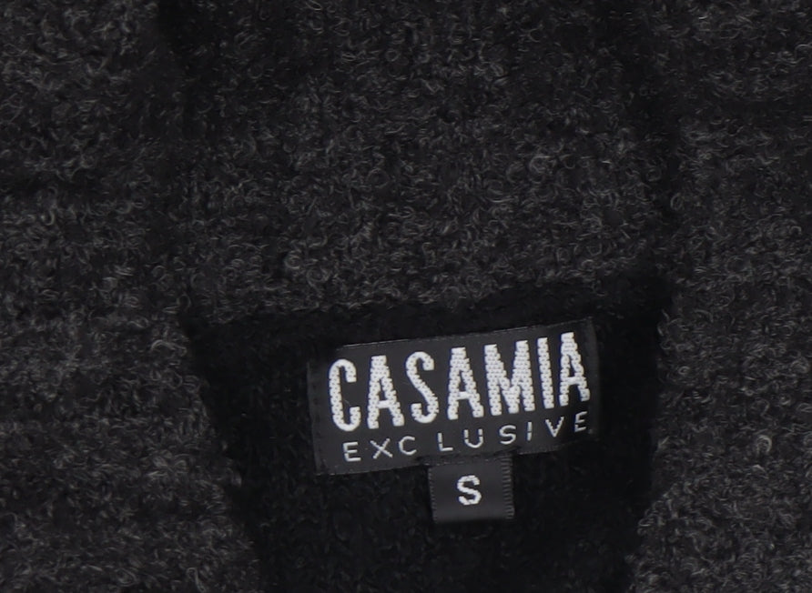 Casamia Womens Black Collared Chunky Knit Cardigan Size S