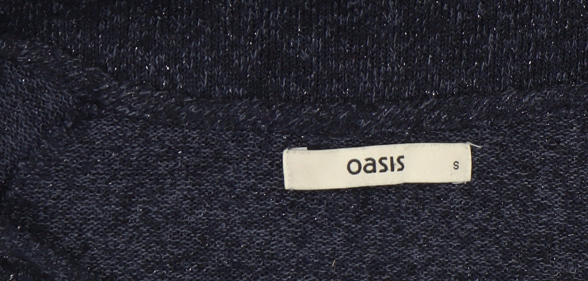 Oasis Women's Blue Metallic Knit Crew Neck Jumper Size S