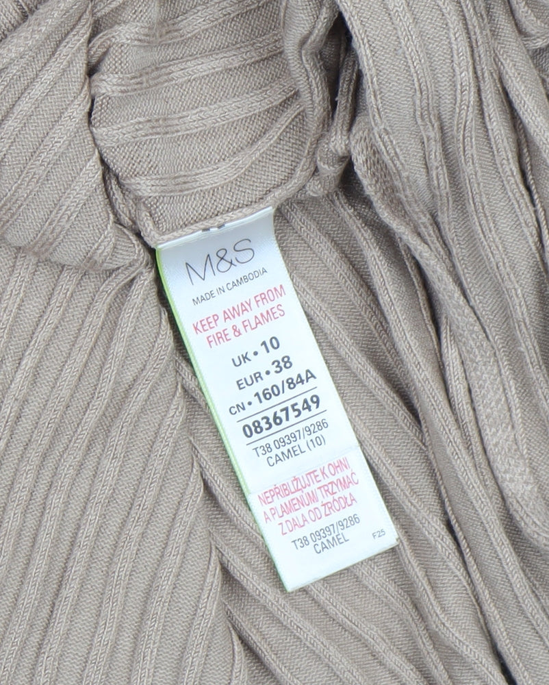 Marks & Spencer Women Beige Ribbed Tunic Jumper Size 10