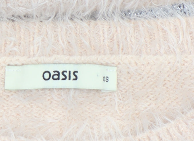 Oasis Womens Beige Striped Fluffy Knit Jumper XS