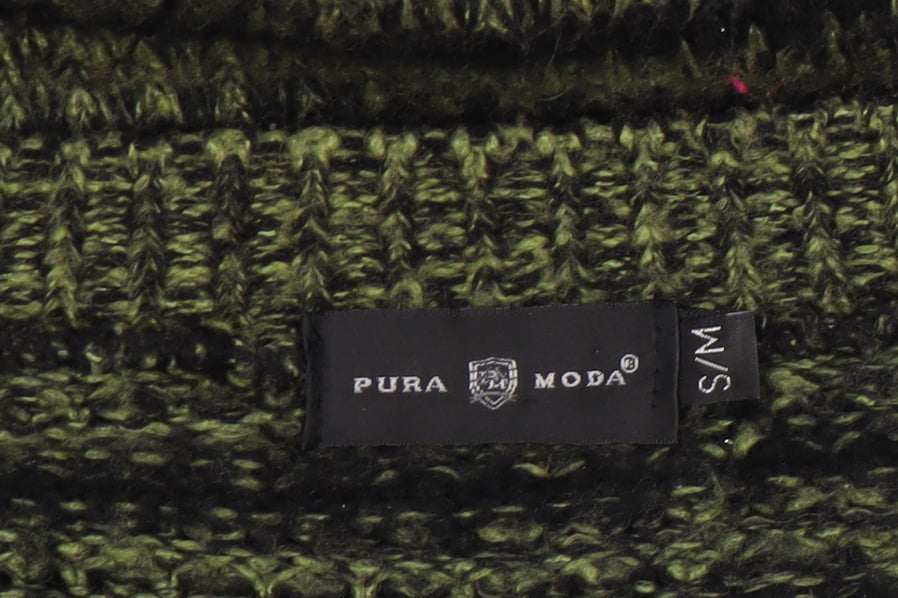 Pura Moda Women's Green Striped Chunky Knit Open Cardigan S