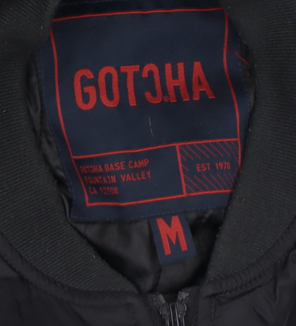Gotcha Men's Black Bomber Jacket M Regular Nylon Zip-Up Lined