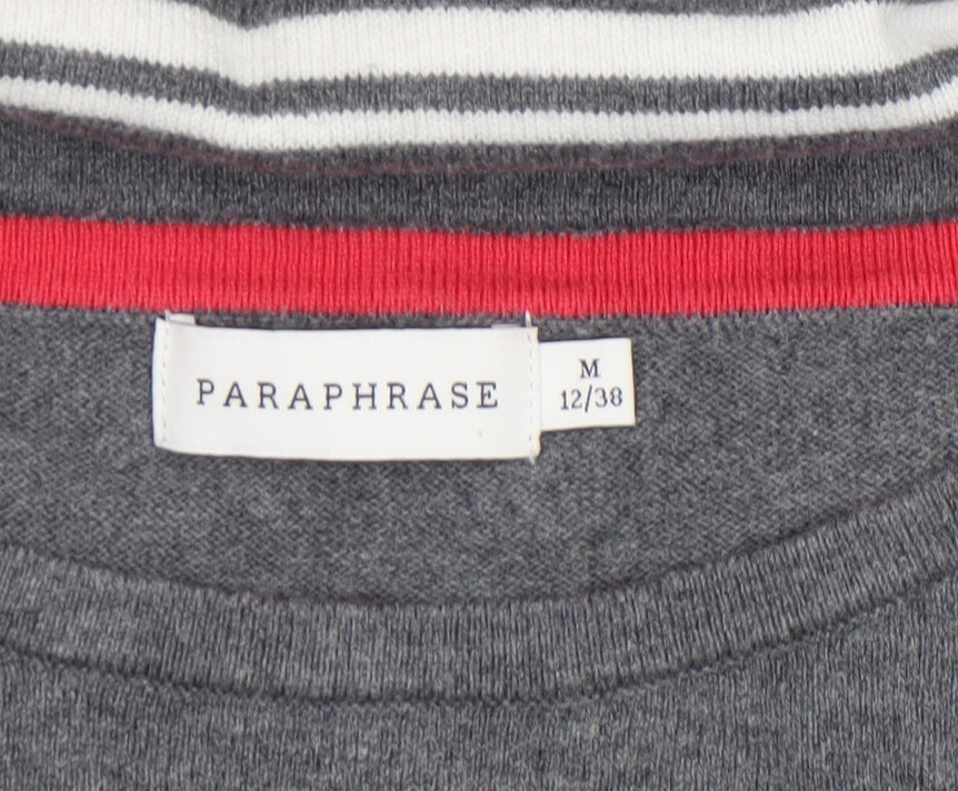 Paraphrase Women Grey Striped Boat Neck 3/4 Sleeve Wool Blend Jumper Size 12